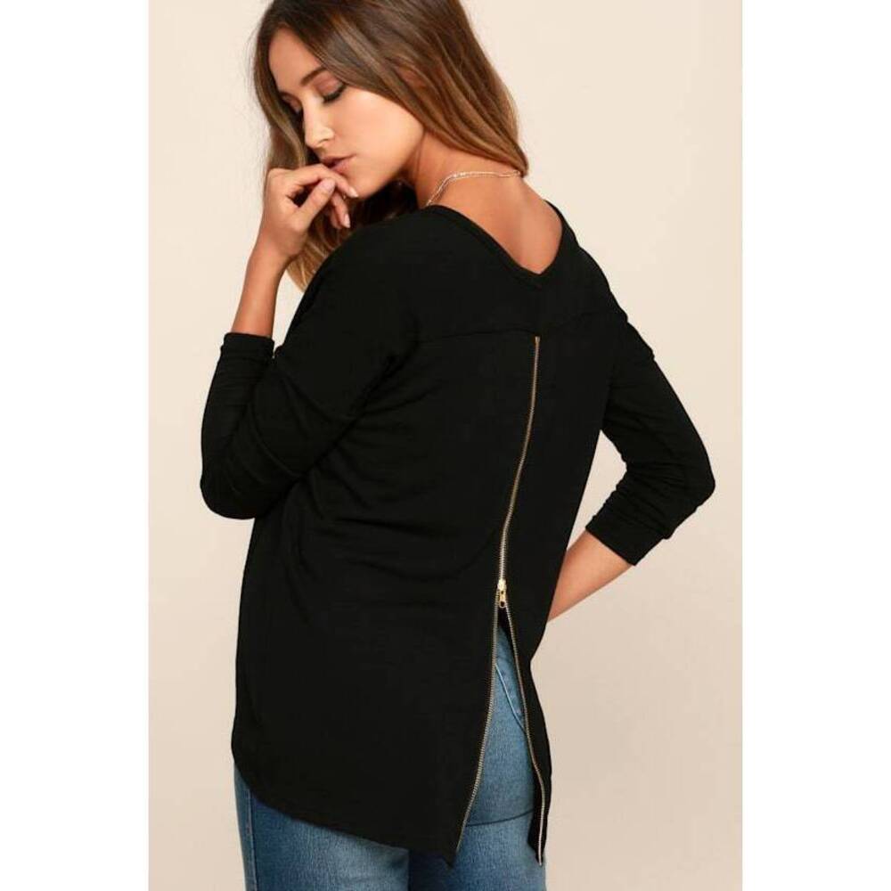 Lulus Zip To My Lou Black Longsleeve Top